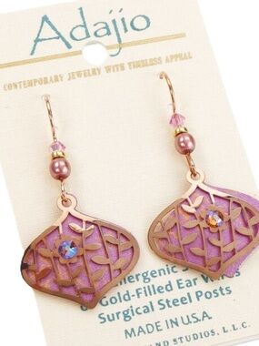 Pink Deco Teardrop with Shiny Rose Gold Tone